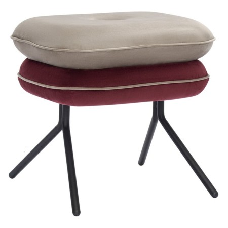 PUF PEA, 497 × 403 × 425 mm, velor, beige color / burgundy-1