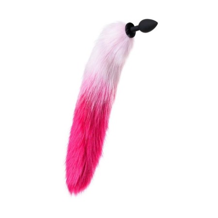 Anal plug with a white-pink tail, silicone, black color, 45 cm, d = 2.7 cm-1