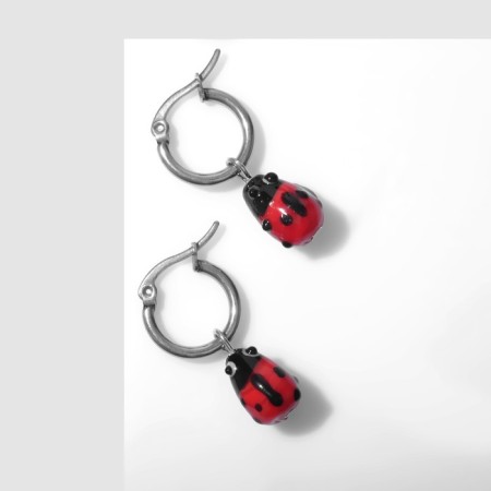 Earrings "God-Korovka", the color is red-black in silver-1