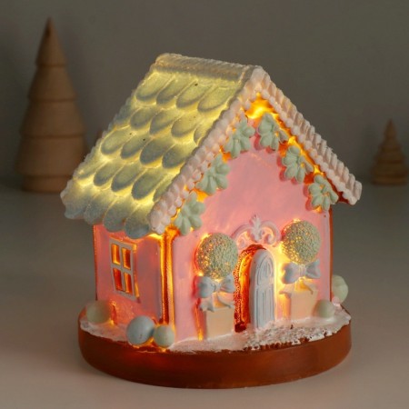 Souvenir Polystone Light "Gingerbread House with Greens" Sephire 12.5x12.5x12.5 cm