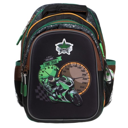 Frame backpack 39 x 29 x 17 cm, Across 410, filling: bag, pencil case, black/green ACR22-410-1-2