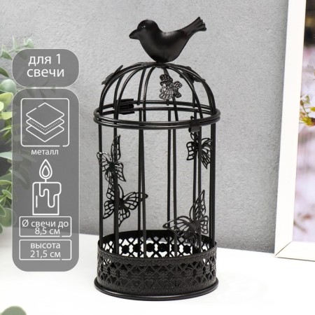 Climb metal 1 candle "Bird and a cage with butterflies" black 21.5x10x10 cm