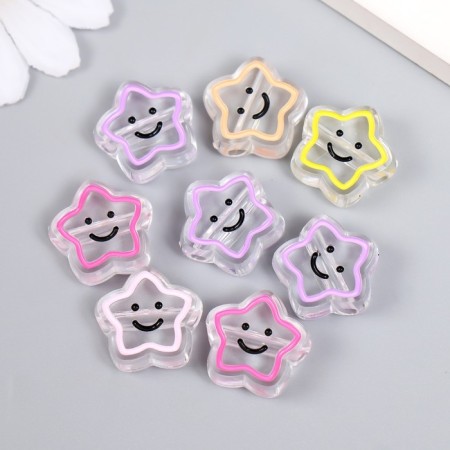 Busina Plastic "Funny star with colored stroke" Gloss Mix 2x2x0.8 cm