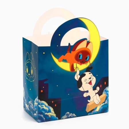 Gift package with packaging paper with silence, 22x22x12 cm, kitten named Gav-2