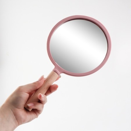 Mirror with a handle, D mirror surface 12 cm, pink color-4