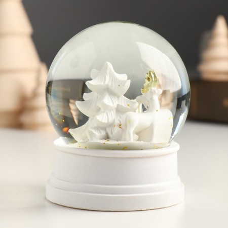 Souvenir Polystone Water Ball "A snowy Christmas tree with gifts" White 6.5x6.5x8 cm-3