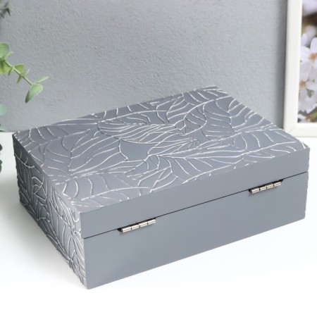 Casket wood for jewelry "Leaves on gray" 7x16.3x22.3 cm-1