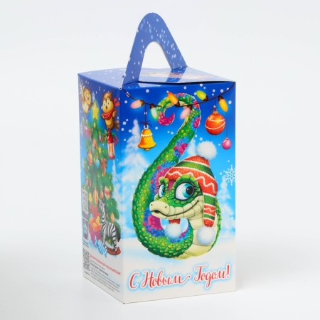 New Year. Gift box New Year's tetrahedral large "snakes" with animation 10*10*18 cm.-1
