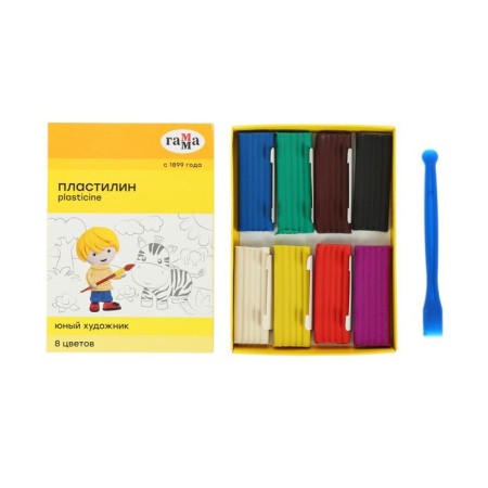 Plasticine 8 colors 112 g "Young artist", with a glass