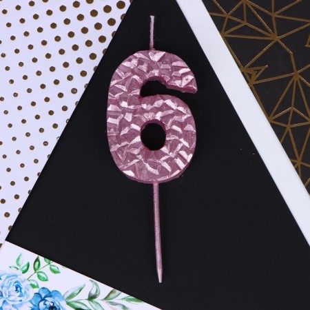 Candle for the cake, number "6", pink, 4 x 10 cm.-2