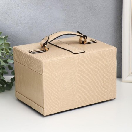 Casket to the leatherette for decorations chest "Reptile Beige" with buckle 16x22x14 cm-3