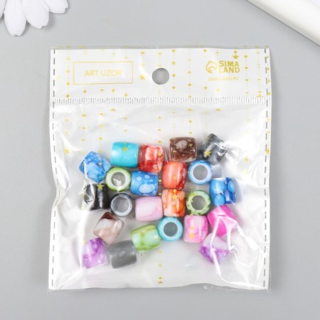 Beads for creativity plastic "Cylinders. Spots of paint" set of 20 g 1.1x1.1x1.2 cm-3