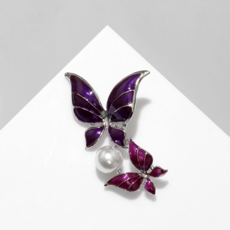 Brooch "Butterflies" in pearls, white-purple color in silver