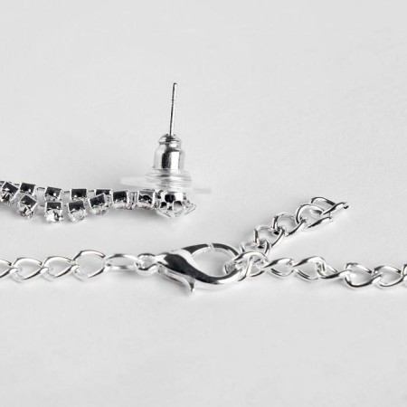 Set 2 objects: earrings, necklace “leafopad” drops, white color in silver, 45cm-1