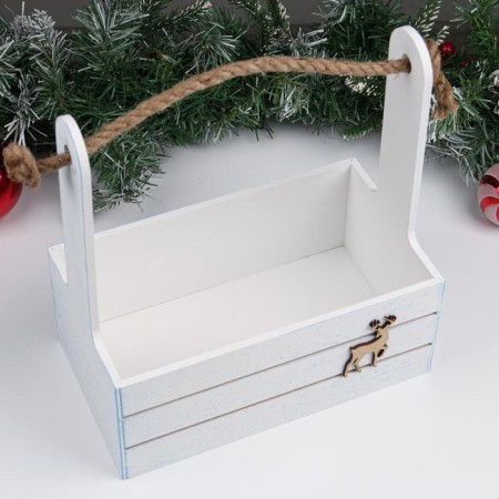 New Year. Kashpo wooden 25x15x30 cm "Deer", white-1