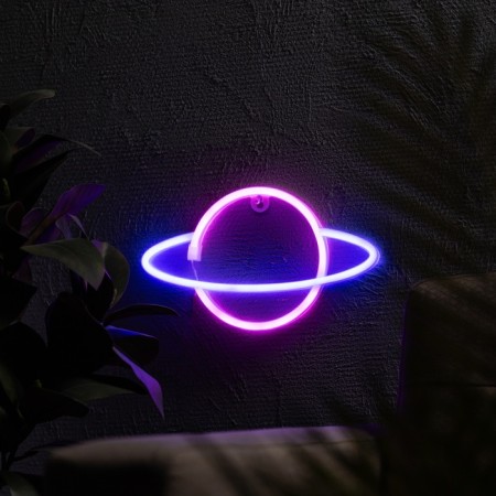 Neon sign "Planet", 30x17.5 cm, aax3+usb, pink-blue