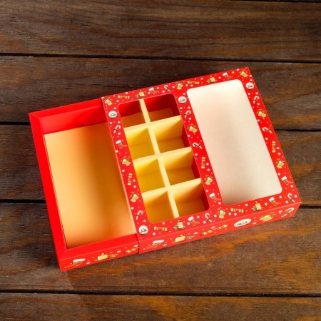 Box for 8 sweets + chocolate, with a window, "Christmas tree toys", 17.7 x 17.85 x 3.85 cm-3