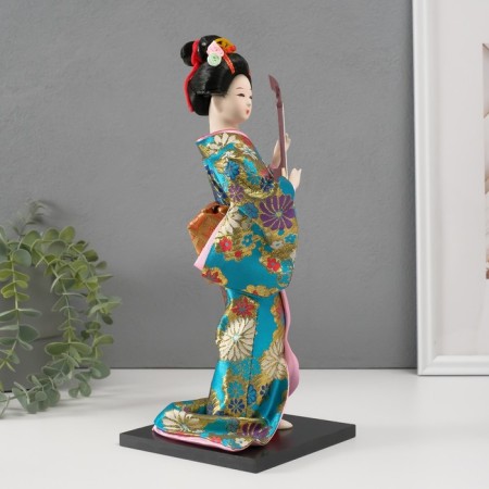 Collectible doll "Geisha in a flower kimono with a musical instrument" 30 cm-2