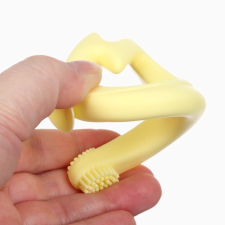 Silicone teething for teeth "Swan", brush, on suction cup, yellow color, crumb I-7