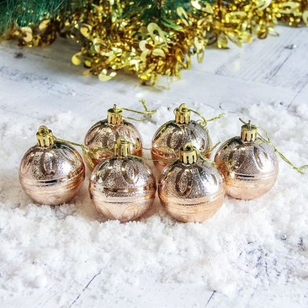 Set of balls plastic D-5 cm, 6 pcs "Fleur" gold