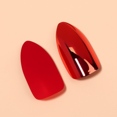Patch nails, 12 pcs, with glue plates, almonds, red-2
