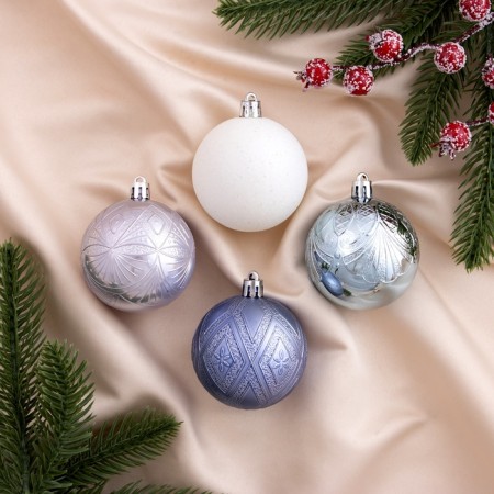 Set of balls plastic D-6 cm, 16 pcs "Riddle" silver-white
