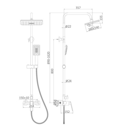 Shower system Accoona A83123F, single -leaf, with a tropical shower, black-7