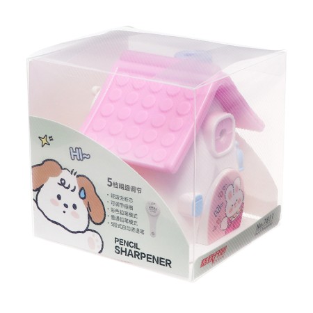 Mechanical sharpener with container, 5 types of sharpening, pink house-9