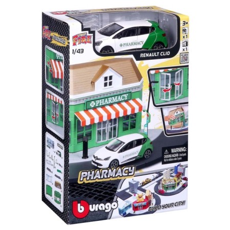 Набор игровой Bburago «Построй свой город! Аптека», с машинкой Street Fire, 1:43-1