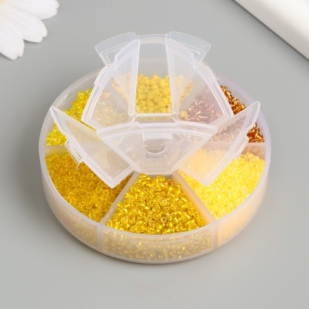 Glass beads 8/0 (3 mm) in the casket "yellow" 6 colors x 10 g 8x8x2 cm