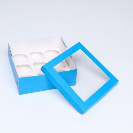 Packaging for 9 cupcakes with a window, blue, 25 x 25 x 10 cm-3
