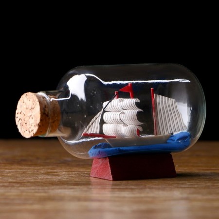 Ship "Anna" in a bottle, sails mix, 7.5*4.2*5cm