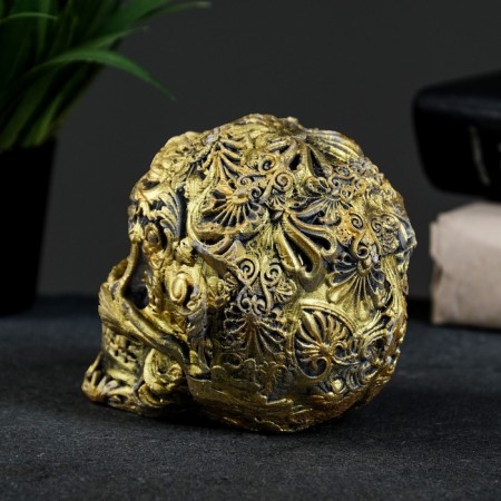 Figure "Skull colored" aged gold 10x12x8cm-2