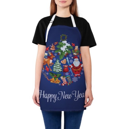 Apron kitchen with a “New Year's ball” photo print, adjustable, size OS