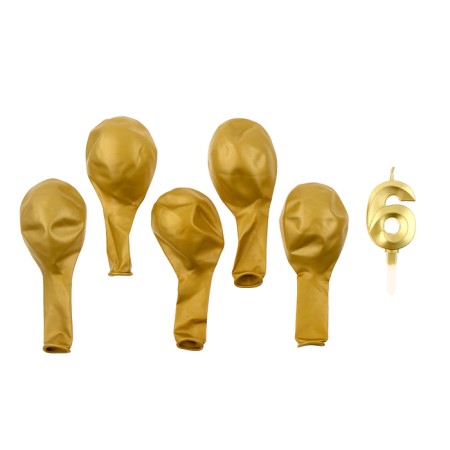 Set of candle in a cake + 5 balls, number 6, gold-2