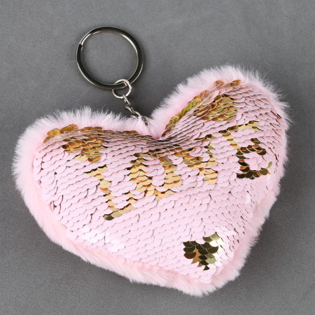 Soft toy "heart" with sequins, on the key fob, 10 cm, pale pink color-1