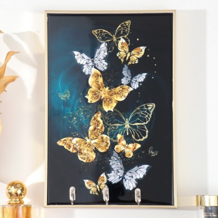 Key plastic, MDF 3 hooks "Magic butterflies" rhinestones, gold 29x1.8x19 cm