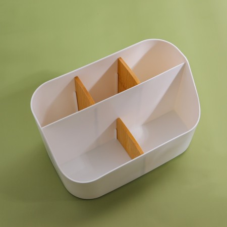 Bamboo organizer for storage, 5 sections, mobile sections, 18.5 × 11.5 × 10.6 cm, white color-5