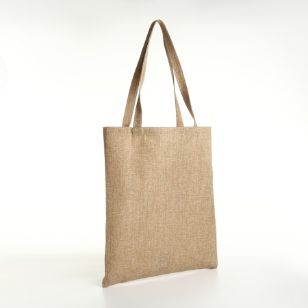 Shoper bag without fastening, from textiles, beige color-1