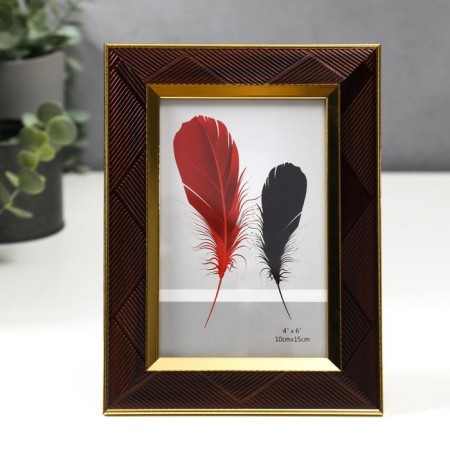 Photo frame plastic 10x15 cm "Line-diagonal on chocolate, double gold frame" 19.8x14.8 cm 53759