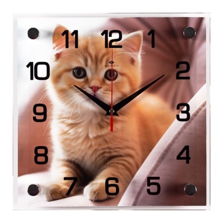Watch wall, interior "red kitten", silent, 25 x 25 cm, aa