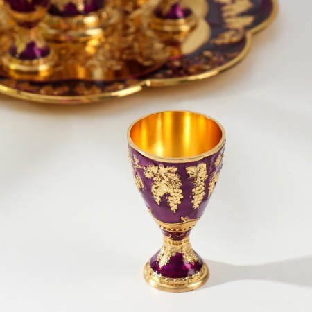 Set of wine jug, 6 glasses and tray "Türkiye. Violet" Violet with gold-2