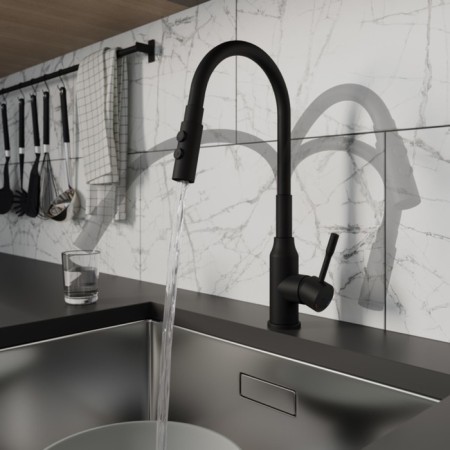 MILARDO MEAL M01BL2FM05 kitchen mixer, pouring 200 mm, flexible surge and shower nozzle, black mA-2