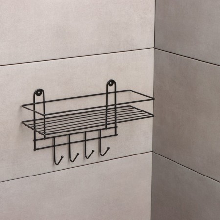 Bath shelf straight, 4 hooks, 33 × 12.5 × 21cm, black color-6