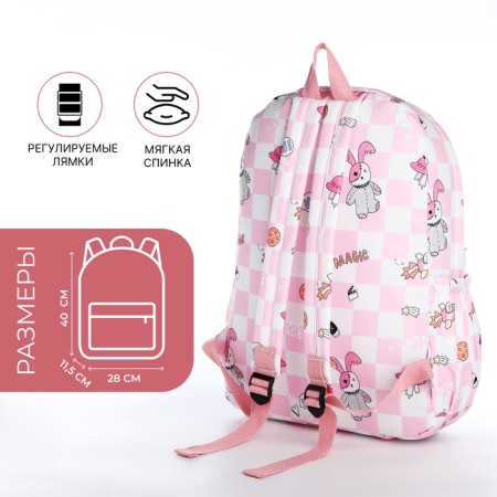 School backpack of textiles on lightning, 3 pockets, pink color-1