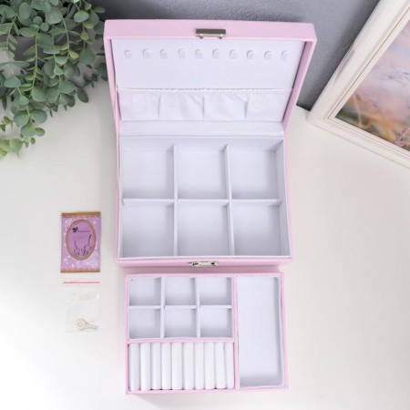 Casket to the leatherette for jewelry "Pale pink matte" 9x23x17 cm-2
