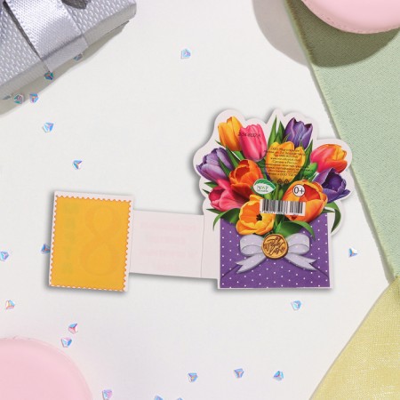 Mini-postcard "March 8! Smiles, happiness, warmth!" glitter, 13x13.5 cm-3