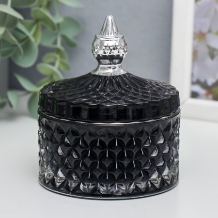 Casket Glass "Rombs and Dome" Black with silver 11x8.5x8.5 cm
