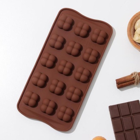 Creolon chocolate form "Creole", silicone, 21 × 10.5 × 2.5 cm, 15 cells, brown color-1