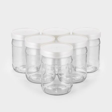 A set of glass cans with a silver polymer lid, TO-82 mm, 450 ml, 6 pcs.